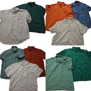 古着卸 まとめ売り 無地系 半袖シャツ 10枚セット (メンズ 2XL ) 素材MIX アースカラー グリーン MT2541(シャツ)