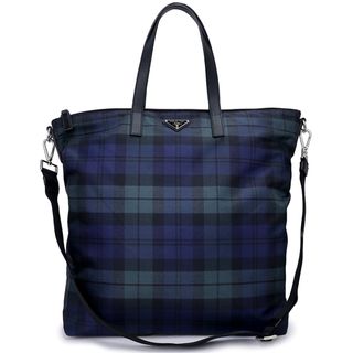 プラダ(PRADA)のプラダ トート ショルダーバッグ 2way 斜め掛け TESSUTO ナイロン SAFFIANO レザー BLACK ブラック ネイビー グリーン 黒 紺 緑 シルバー金具 VA0906 PRADA（未使用保管品）(ショルダーバッグ)