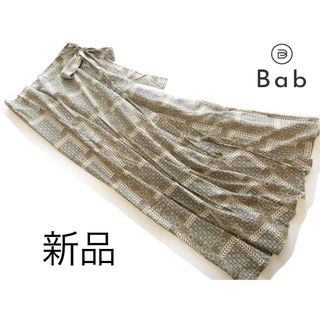 ブージュルード(Bou Jeloud)の新品Bab Bou jeloud パネル柄サイドリボンラップスカート/BR(ロングスカート)