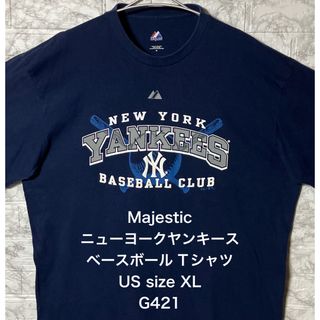 Majestic - アメリカ古着 MLBニューヨークヤンキース XLsize ネイビーTシャツ