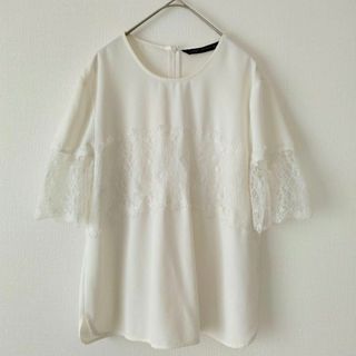 ザラ(ZARA)のZARA WOMAN ザラウーマン　大きめ　レース付きブラウス　L(シャツ/ブラウス(半袖/袖なし))