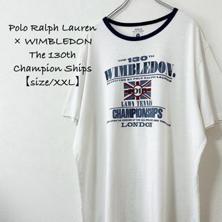 ポロラルフローレン(POLO RALPH LAUREN)の美品★ポロラルフローレン★リンガーTシャツ★ウィンブルドン★テニス★紺白★XXL(Tシャツ/カットソー(半袖/袖なし))