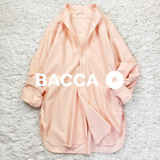 BACCA　コットンバックサテン　スタンドカラー　ロングシャツ　*176