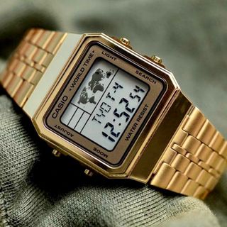 カシオ(CASIO)のカシオ　デジタル腕時計　ゴールド　薄型　ワールドタイム機能　新品国内未発売モデル(腕時計(デジタル))