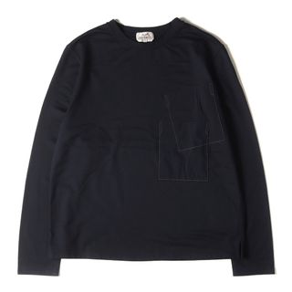 エルメス(Hermes)の美品 HERMES エルメス Tシャツ サイズ:XL ポケットデザイン ロングスリーブ カットソー ネイビー 紺 イタリア製 トップス Tシャツ 長袖【メンズ】【中古】(Tシャツ/カットソー(七分/長袖))