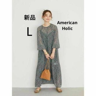 AMERICAN HOLIC - 新品 春夏ドレス レトロ小花柄 ティアードマキシワンピース ペチコートワンピ付き