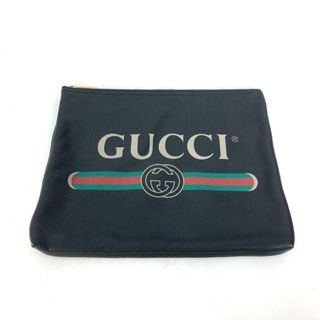 グッチ(Gucci)のグッチ GUCCI ロゴ 500981 ポーチ カバン クラッチバッグ レザー ブラック 美品(セカンドバッグ/クラッチバッグ)