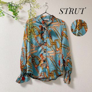 STRUT 柄 シャツ 派手 レトロ ブラウス ボウタイ 鎖 モチーフ