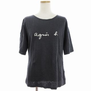 アニエスベー(agnes b.)のアニエスベー リネン Tシャツ カットソー 半袖 ロゴ ダークグレー系 2(Tシャツ(半袖/袖なし))