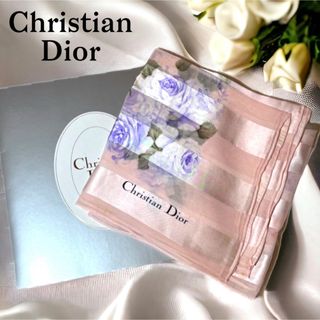 クリスチャンディオール(Christian Dior)の【ケース付】Christian Dior スカーフ シフォン バラ柄 ピンク(バンダナ/スカーフ)