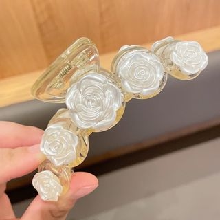 【在庫セール】バラ　ヘアクリップ　バレッタ　薔薇　ばら　花　髪留め　シンプル　白(バレッタ/ヘアクリップ)