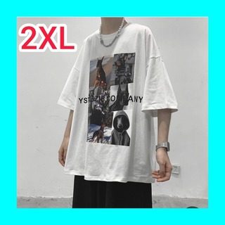 Tシャツ 2XL 白 半袖 メンズ 写真 プリント カジュアル(Tシャツ/カットソー(半袖/袖なし))