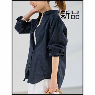 24SS新品＊大人気ネイビー フレンチリネンレギュラーカラーシャツ