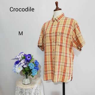 クロコダイル(Crocodile)のクロコダイル　極上美品　半袖シャツ　Мサイズ　チェック柄　綿麻混(シャツ)