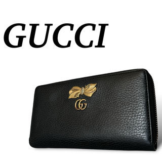 グッチ(Gucci)の美品　グッチ　長財布　マーモント　GG  リボン　ジッピー　ラウンドファスナー(財布)