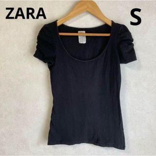 ザラ(ZARA)のZARA パフスリーブTシャツ　半袖　黒　ブラック(Tシャツ(半袖/袖なし))