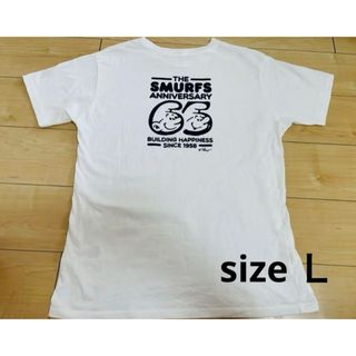 スマーフ　バックプリント　Ｔシャツ　半袖　ホワイト　Ｌ(Tシャツ(半袖/袖なし))