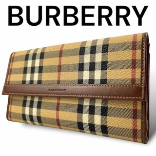 バーバリー(BURBERRY)の美品 BURBERRY 長財布 折り財布 ノバチェック PVC ブラウン(財布)