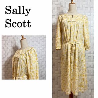 ミナペルホネン(mina perhonen)のSally Scott ワンピース スカラップ 綿 コットン リボン 総柄(ひざ丈ワンピース)