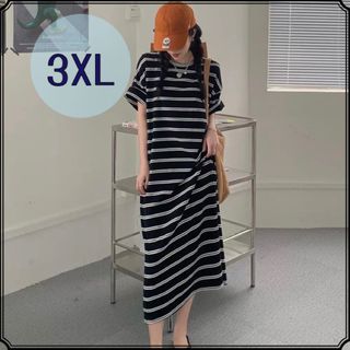 ワンピース　ボーダー　半袖　ロングワンピース　レディース　3XL(ロングワンピース/マキシワンピース)