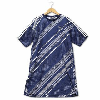 adidas - アディダス adidas ロゴ刺繍 プリント Tシャツ ワンピース M ブルー