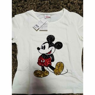 ディズニー(Disney)のミッキーマウス　ビーズ　tシャツ　L(Tシャツ/カットソー)