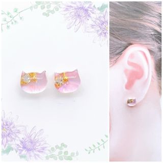 ピンク8mm猫ピアス/イヤリング(ピアス)