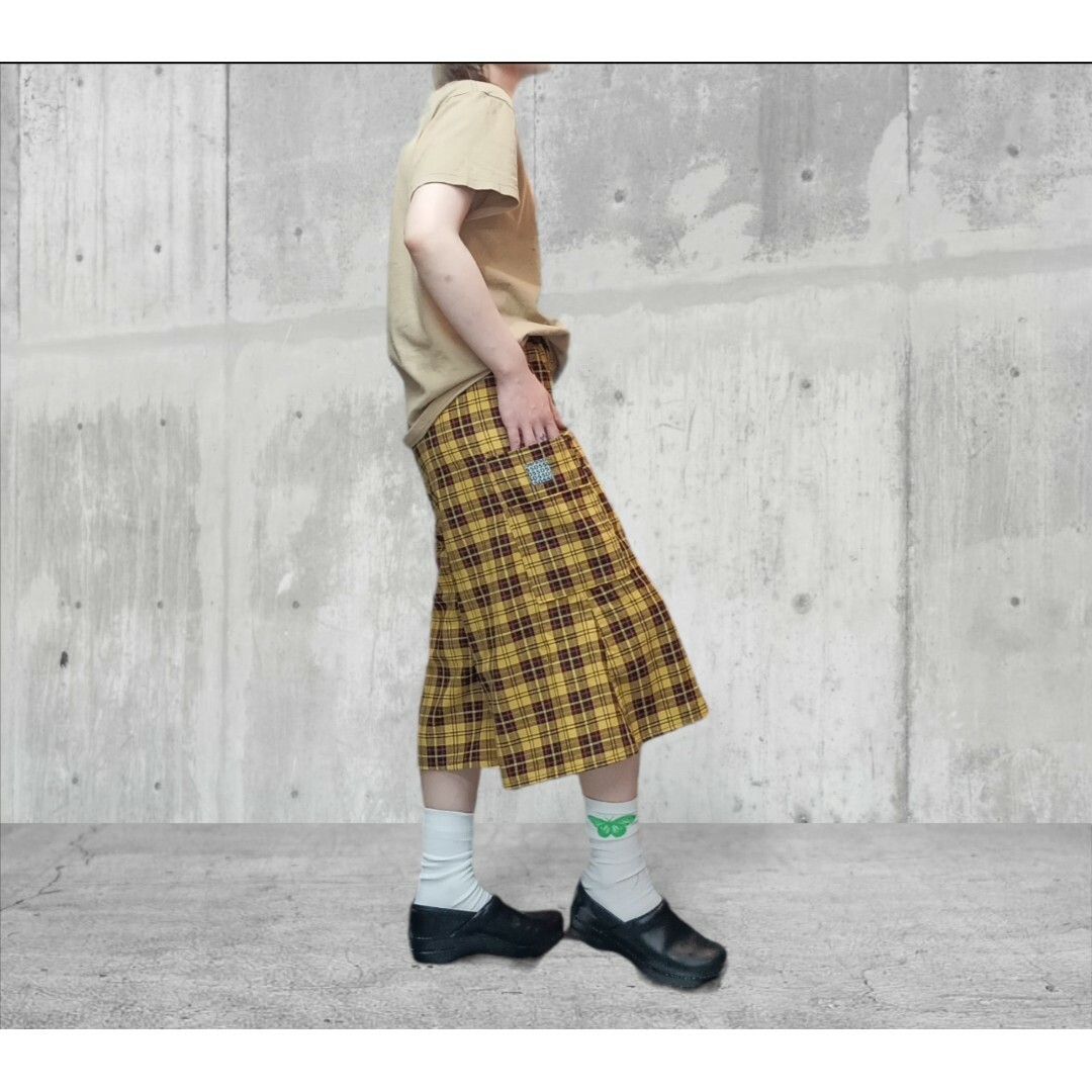タータンチェック ワイドハーフパンツ:yellowの通販 by Hand タータンチェック ワイドハーフパンツ:yellowの通販 by Hand