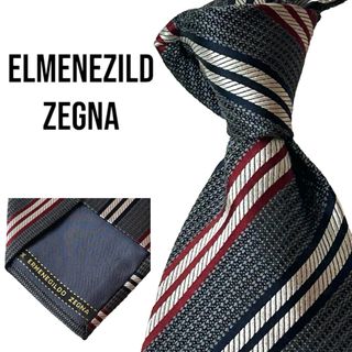 エルメネジルドゼニア(Ermenegildo Zegna)の新品 ELMENEZILD ZEGNAストライプタイ　グレー×レッド×ネイビー(ネクタイ)