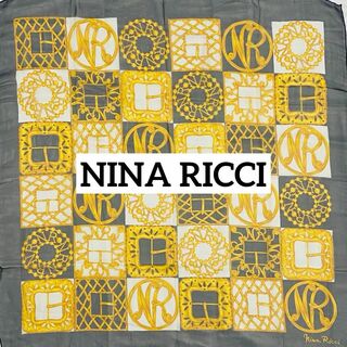 ニナリッチ(NINA RICCI)の★NINA RICCI★ スカーフ シフォン ロゴ チェック ブラック イエロー(バンダナ/スカーフ)