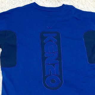 ケンゾー(KENZO)のKENZO 異素材切り替えシャツ 半袖 ビッグロゴ ブルー×ネイビー Mサイズ(Tシャツ/カットソー(半袖/袖なし))