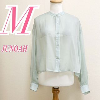 ジュノア(JUNOAH)のジュノア　ブラウス　M　グリーン　ノーカラー　シアー　ポリエステル100%(シャツ/ブラウス(長袖/七分))