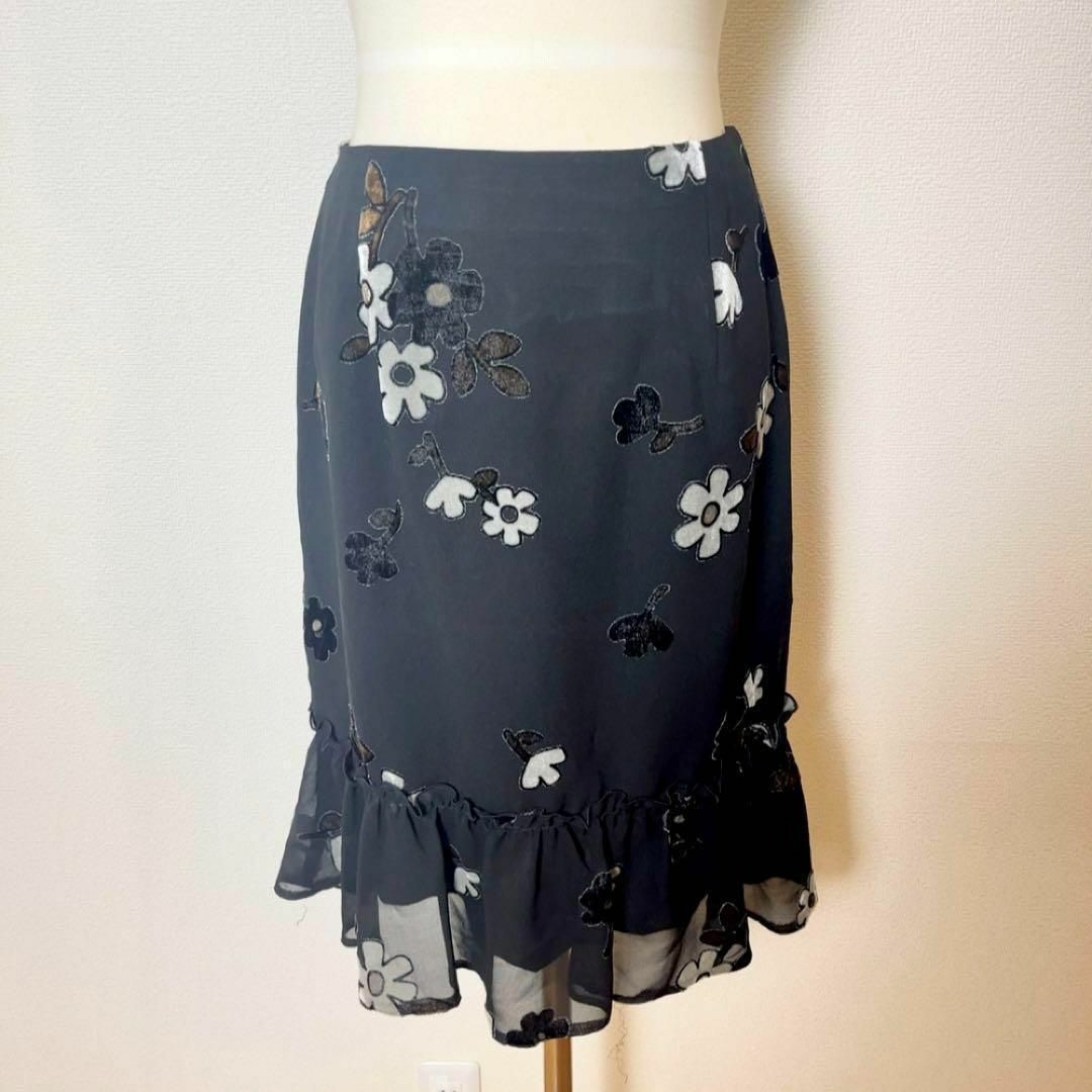 M'S GRACY エムズグレイシー 花柄 スカート フリル 38 黒 M'S GRACY エムズグレイシー 花柄 スカート フリル 38 黒