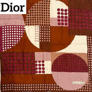 クリスチャンディオール(Christian Dior)の★Dior★ スカーフ ドット 水玉模様 サークル 丸 ブラウン ピンク(バンダナ/スカーフ)