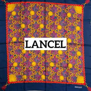 ランセル(LANCEL)の★LANCEL★ スカーフ 大判 ペイズリー柄 タッセル チェーン ネイビー(バンダナ/スカーフ)