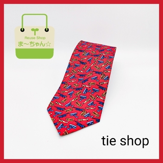 【美品!!】tie shop　ネクタイ　飛行機柄　シルク　赤色系★ラスト１点★