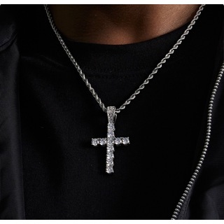 メンズ　十字架　ネックレス　アクセサリー　シルバー　シンプル(ネックレス)