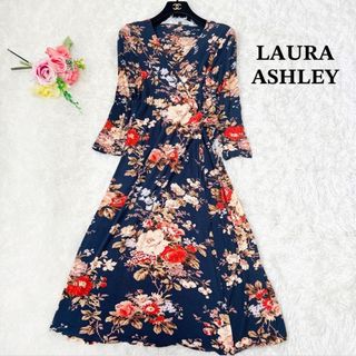 ローラアシュレイ(LAURA ASHLEY)の希少デザイン ローラアシュレイ  大きいサイズ カシュクール風 ワンピース 花柄(ロングワンピース/マキシワンピース)