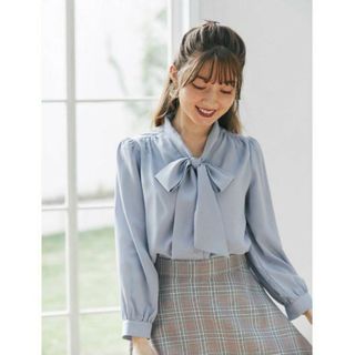 トッコクローゼット(TOCCO closet)のトッコクローゼット ボウタイりぼんブラウス ブルー(シャツ/ブラウス(長袖/七分))