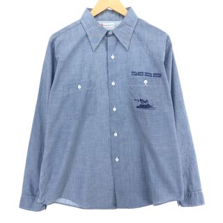 古着 70年代 PERMANENT PRESS 長袖 シャンブレーシャツ メンズL ヴィンテージ /eaa451166(シャツ)