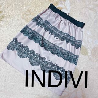 インディヴィ(INDIVI)のINDIVI インディヴィ　レースプリント柄スカート　サイズ38　ウエストゴム(ひざ丈スカート)