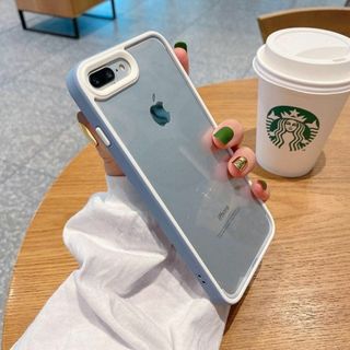 【色:ブルー】iPhone 8 ケース かわいい おしゃれ 韓国 クリア ハード