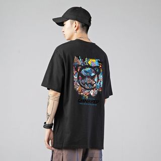 【大人気】 メンズ Tシャツ 黒 ストリート オーバーサイズ ユニセックス 原宿(Tシャツ/カットソー(半袖/袖なし))