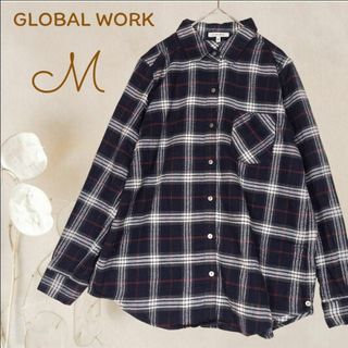 グローバルワーク(GLOBAL WORK)のb5085【グローバルワーク】長袖ネルシャツ 綿100％紺チェック柄 M 定番(Tシャツ(長袖/七分))