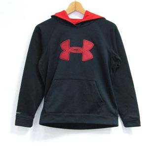 アンダーアーマー パーカー トップス プルオーバー スウェット フロントロゴ キッズ 男の子用 YLGサイズ 黒×赤 UNDER ARMOUR(Tシャツ/カットソー)