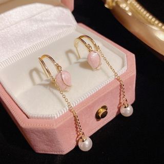 再入荷♡　パール　ロング　ピアス　ゴールド　チューリップ　ピンク　S925　上品