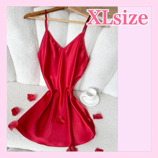 サテンスリップ　ナイトドレス　XLサイズ　赤　プラスサイズ　セクシーランジェリー(ルームウェア)