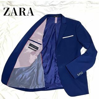 ZARA - 【美品】ザラ　テーラードジャケット　ネイビー　裏地　ストライプ　総柄　L　2B