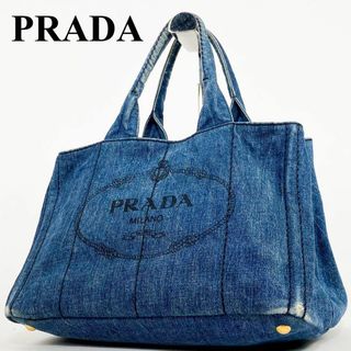 PRADA - プラダ カナパ デニム トートバッグ ハンドバッグ 三角ロゴ 肩掛け 青 ロゴ