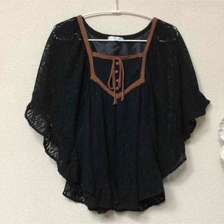 レース　ポンチョ　プルオーバー　チュニック　SS140cm 黒　used(Tシャツ/カットソー)